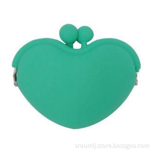 Small Heart Soft Silicone Coin Pouch Wallet For Girls , Gre